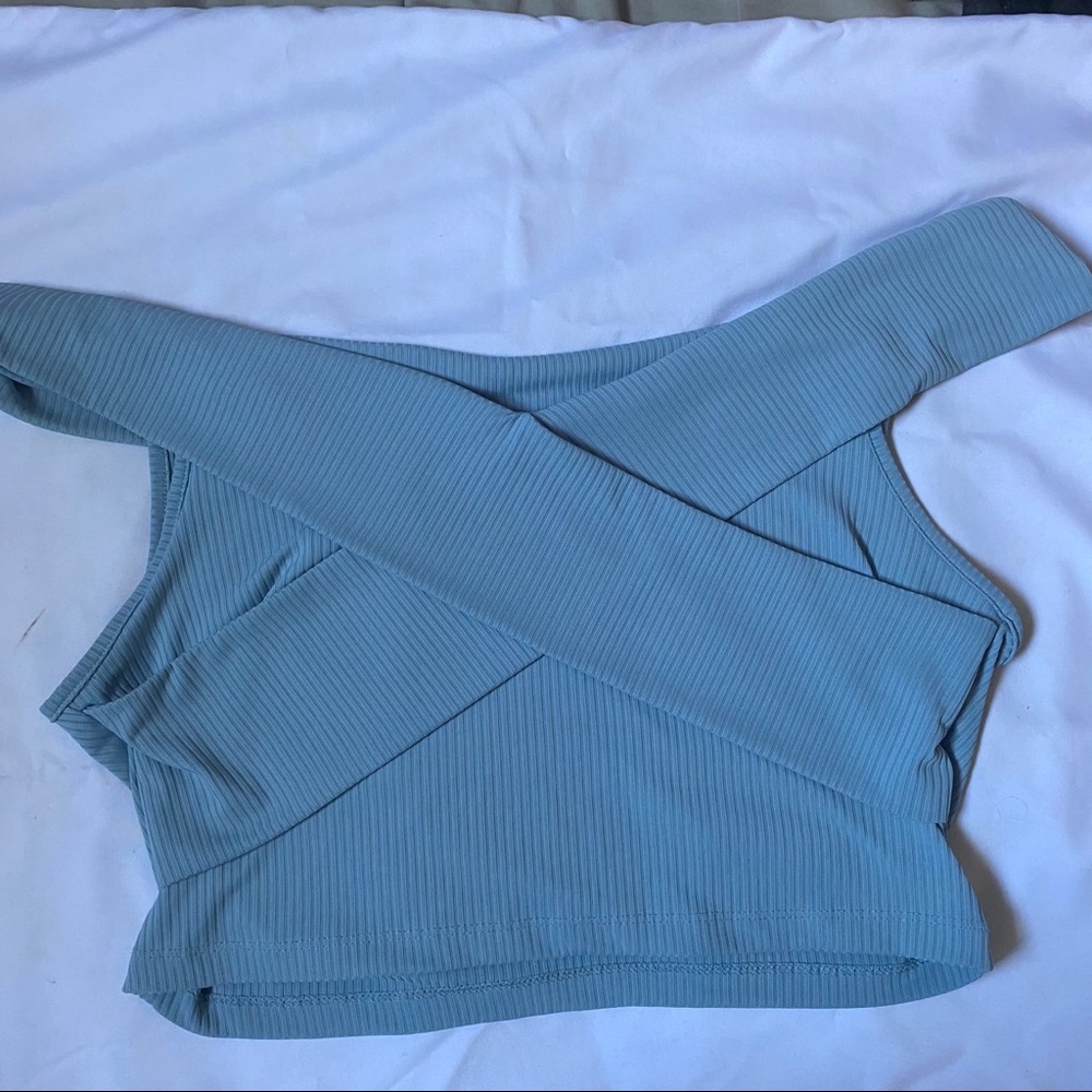 baby blue off the shoulder top